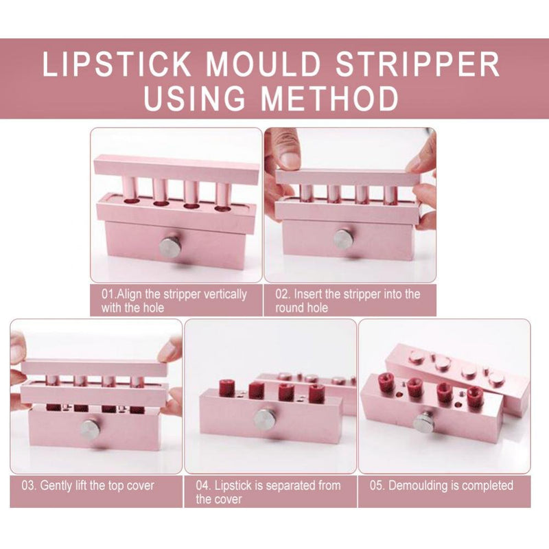 DIY Lipstick Mold with Lipstick Stripper, 2/4/6 Cavities 12.1 DIY Lipstick Mold Aluminum Alloy Rose Gold Dual Uses Lip Balm Maker Tool (6 Holes) 6 Holes - BeesActive Australia