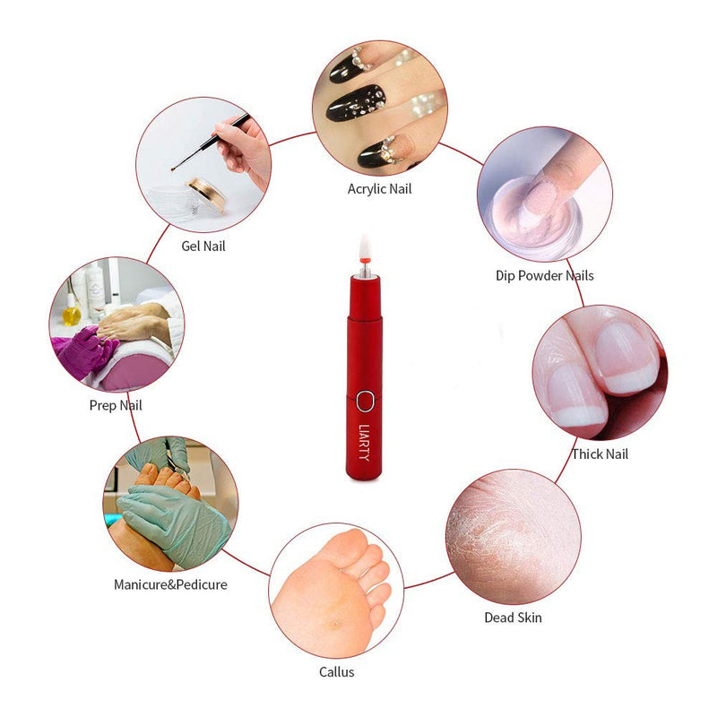 LIARTY Portable Electric Mini Nail File Drill with Light, Manicure Pedicure Grinding Burnishing Machine, Natural Nails Art Kit for Salon At Home Use(Red) - BeesActive Australia