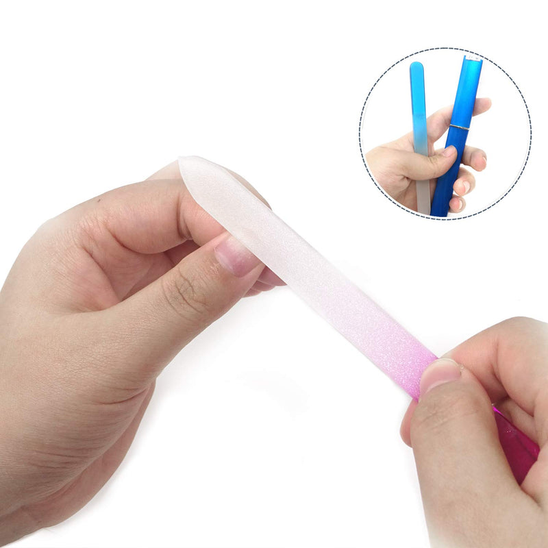 Honbay 6PCS Double Sided Glass Fingernail Files Nail File Buffers with Plastic Protective Case for Women Men - BeesActive Australia