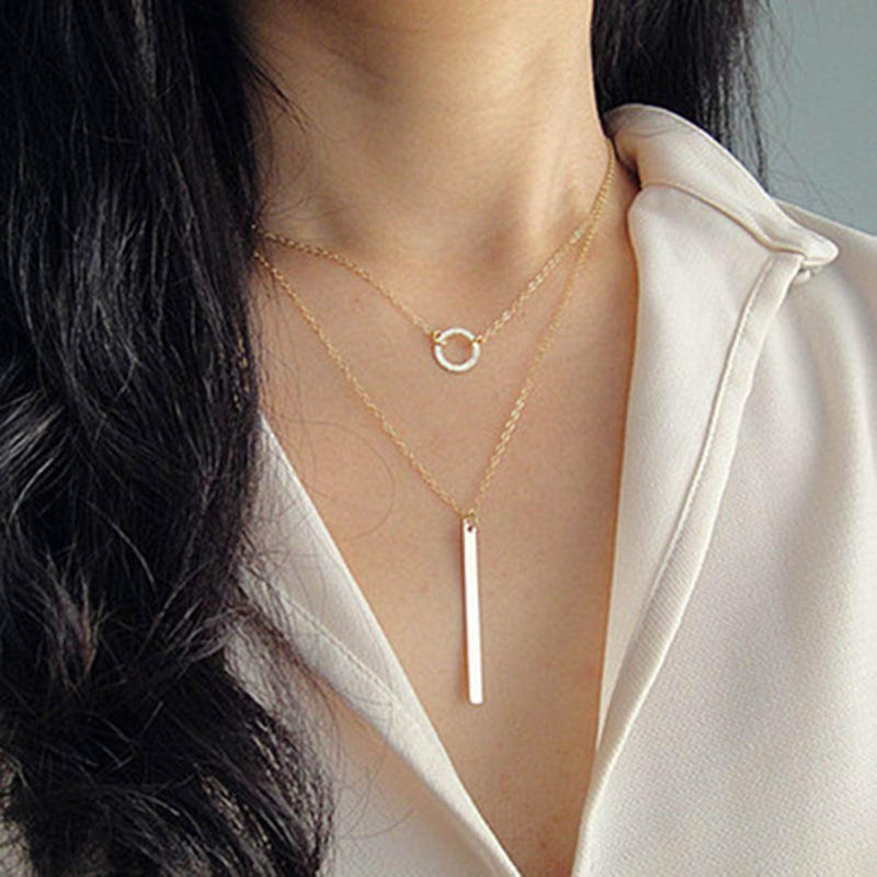 Hannah Boho Layered Necklaces Gold Bar Pendant Necklace Circle Necklaces Chain Jewelry for Women and Girls - BeesActive Australia