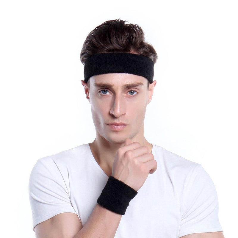 BEACE Sweatbands Sports Headband/Wristband for Men & Women - 3PCS / 6PCS Moisture Wicking Athletic Cotton Terry Cloth Sweatband for Tennis, Basketball, Running, Gym, Working Out 01-3PC-Black/White/Gray - BeesActive Australia