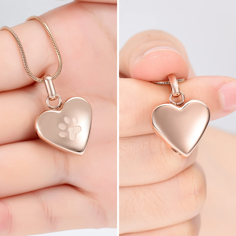 zeqingjw Pet Cremation Jewelry for Ashes Pendant Paw Print Pet Heart Urn Necklace Memorial Keepsake Jewelry for Pet/Dog's/Cat's Ashes 2PCS Silver+Rose Gold - BeesActive Australia