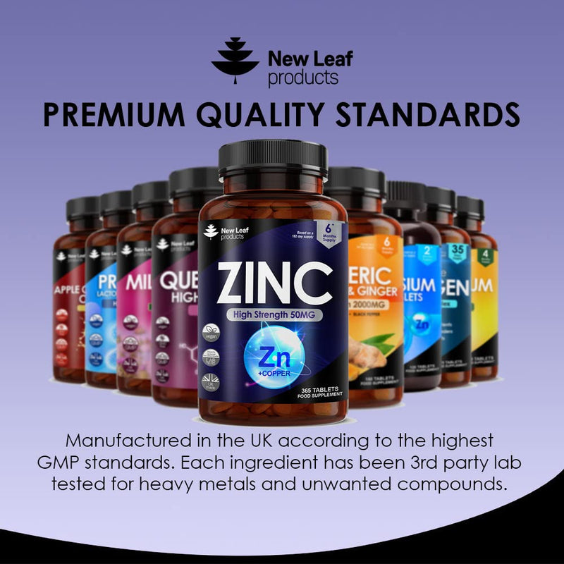 Zinc 50mg High Strength - 365 Zinc Tablets (6 Month Supply) High Strength Zinc Supplements Contributes Towards Immune Function and Maintenance of Healthy Bones, Vision, Hair, Nails and Skin - UK Made 365 Count (Pack of 1) - BeesActive Australia