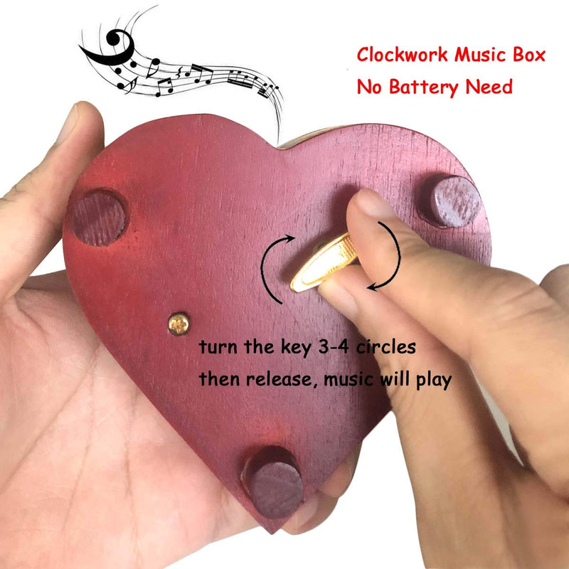Pursuestar Heart Shaped Vintage Carved Wood Mechanism Windup Music Box for Mom Girls Valentine Anniversary Christmas Birthday Wedding Thanksgiving - Edelweiss - BeesActive Australia