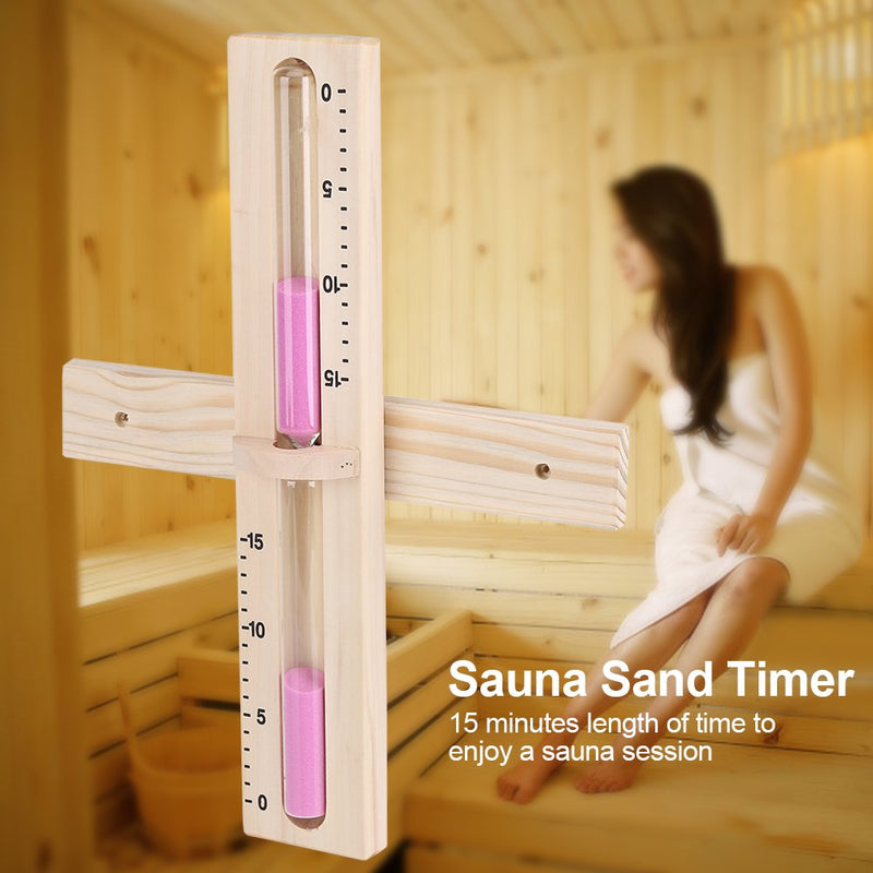 15 Minutes Sand Timer Sauna Sand Timer Sauna Timer Rotating Wooden with Glass Clock and Pink Sands - BeesActive Australia