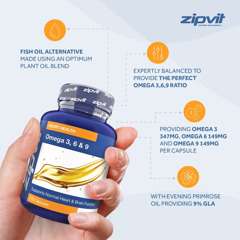 Omega 3 6 & 9 Oil 1000mg, 120 Softgels. Source of Alpha-Linolenic Acid. Supports Maintenance of Normal Blood Cholesterol. Made in UK. - BeesActive Australia