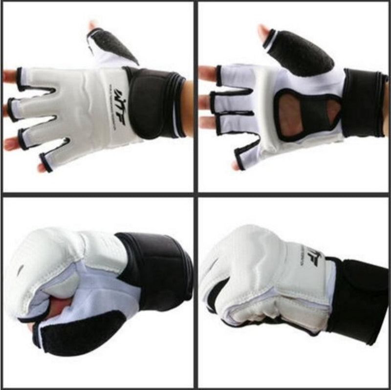 [AUSTRALIA] - Baselay Half Finger Taekwondo Gloves, WTF Approved Muay Thai Sandbag Boxing Training Punching Bag Half Mitts Sparring Martial Arts Karate Fighting Glove for Men Women Kids White Large 