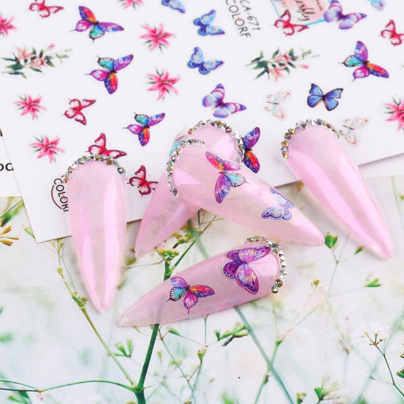 Butterfly Nail Art Stickers Butterfly Nail Decals Butterfly Glitter 4 PCS 3D Nail Art Stickers for Acrylic Nails Foil Nail Art Stickers Nail Accessories Decorations - BeesActive Australia
