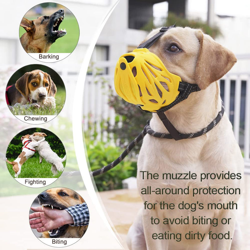 Petyouyou Basket Dog Muzzle for Large Dog to Stop Mouth Biting Baking Eating Rocks for Medium Sized Extra Small Puppy Cage Breed German Shepherd Frenchie Yellow #2 (Snout 5.7-7.0") - BeesActive Australia