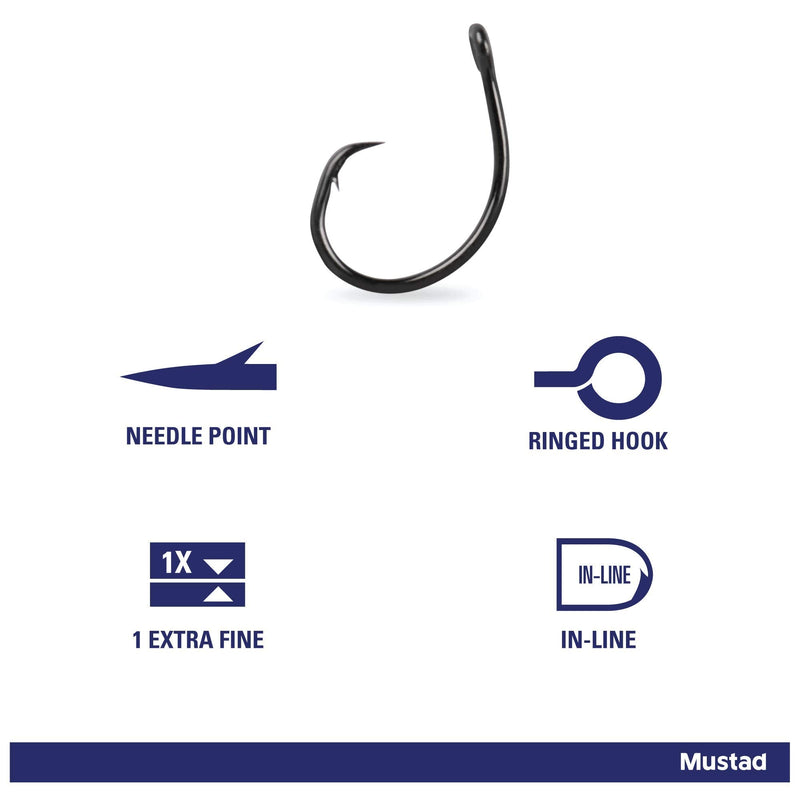 Mustad UltraPoint Demon Wide Gap Perfect In-Line Circle 1 Extra Fine Wire Hook | For Catfish, Carp, Bluegill to Tuna | Saltwater or Freshwater Fishing Hooks | Gear and Equipment [Size 1/0, Pack of 10] Black Nickel - BeesActive Australia