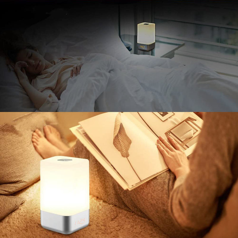 Fdit Wake-Up Light Alarm Clock Sunrise Simulation Bedside Lamp with 5 Natural Sounds Night Light White - BeesActive Australia