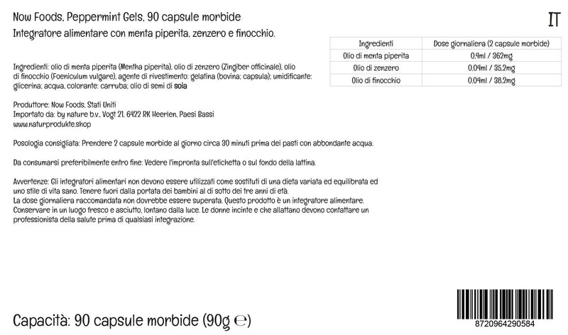Now Foods Peppermint Gels, Peppermint Oil, with Ginger and Fennel, 90 Softgels, Lab Tested, Gluten Free - BeesActive Australia
