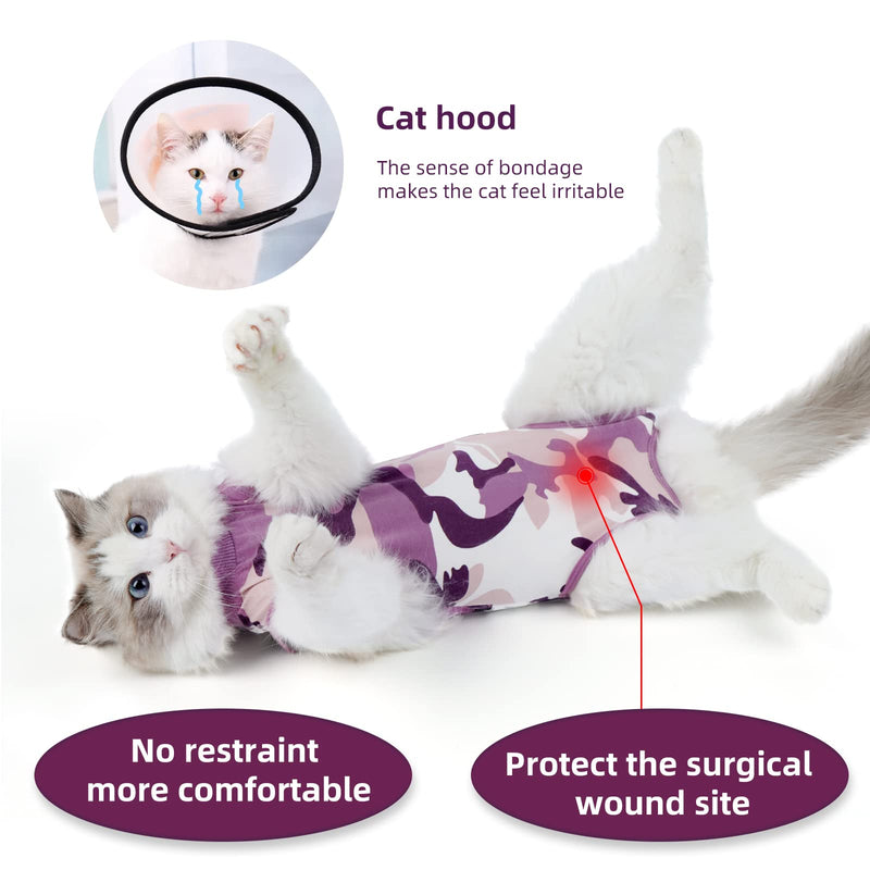 TORJOY Cat Dog Recovery Suit, Abdominal Wounds Cone E-Collar Alternative Anti-Licking Or Skin Diseases Pet Surgical Recovery Pajama Suit, Soft Fabric Camouflage Onesies for Cats Medium purple - BeesActive Australia