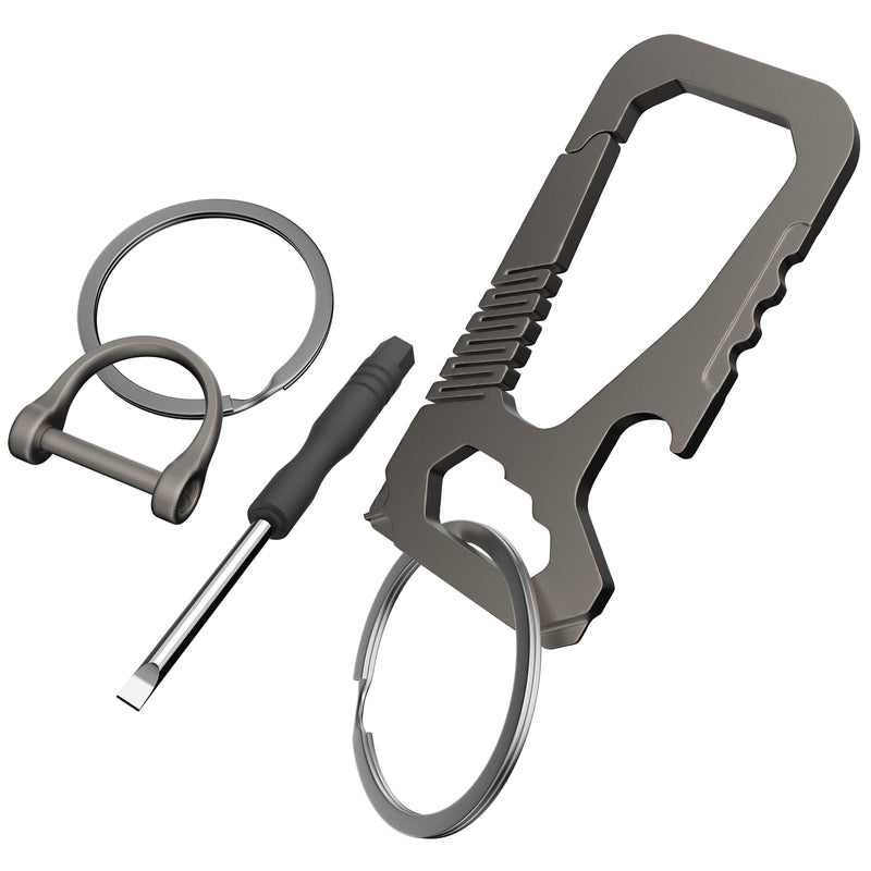 Toovem Titanium Keychain, Heavy Duty Multifunctional EDC Carabiner Key Chain with Bottle Opener, Car Fob Key Clip Holder with Anti-Lost D Ring & 2 Key Rings Gift for Men Women - BeesActive Australia