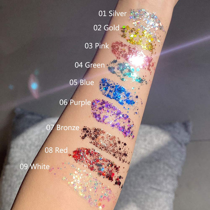 GL-Turelifes Mermaid Sequins Chunky Glitter Liquid Eyeshadow Glitter Body Gel Festival Glitter Cosmetic Face Hair Nails Makeup Long Lasting Sparkling 30g (09# White) 09# White - BeesActive Australia