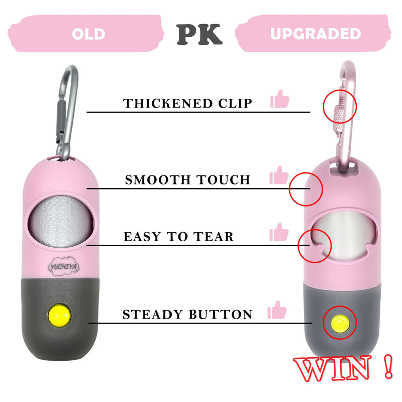 YUCHIYA Dog Poop Bag Dispenser with Flashlight|Dog Poop Bag Holder with Leash Clip|Hands-Free Leash Poop Bag Holder with Straps and 1 Roll Dog Waste Bags (Pink) Pink - BeesActive Australia
