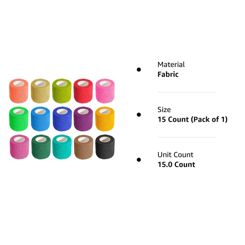 KISEER 15 Pack 2 Inch x 5 Yards Self Adhesive Bandage Breathable Cohesive Bandage Wrap Rolls Elastic Self-Adherent Tape for Stretch Athletic, Sports, Wrist, Ankle 15 Count (Pack of 1) Colorful - BeesActive Australia