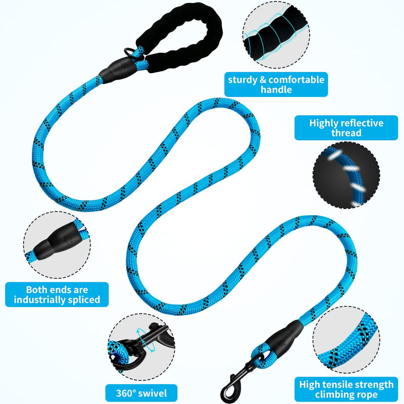 ZOVJCY 2FT/5FT/6FT/10FT Strong Dog Leash - Comfortable Padded Handle - Pet Dog Leash for Small Medium and Large Dogs with Collapsible Pet Bowl and Dog Garbage Bags 01 - Blue 1/2'' x 6 FT 2 Pack - BeesActive Australia
