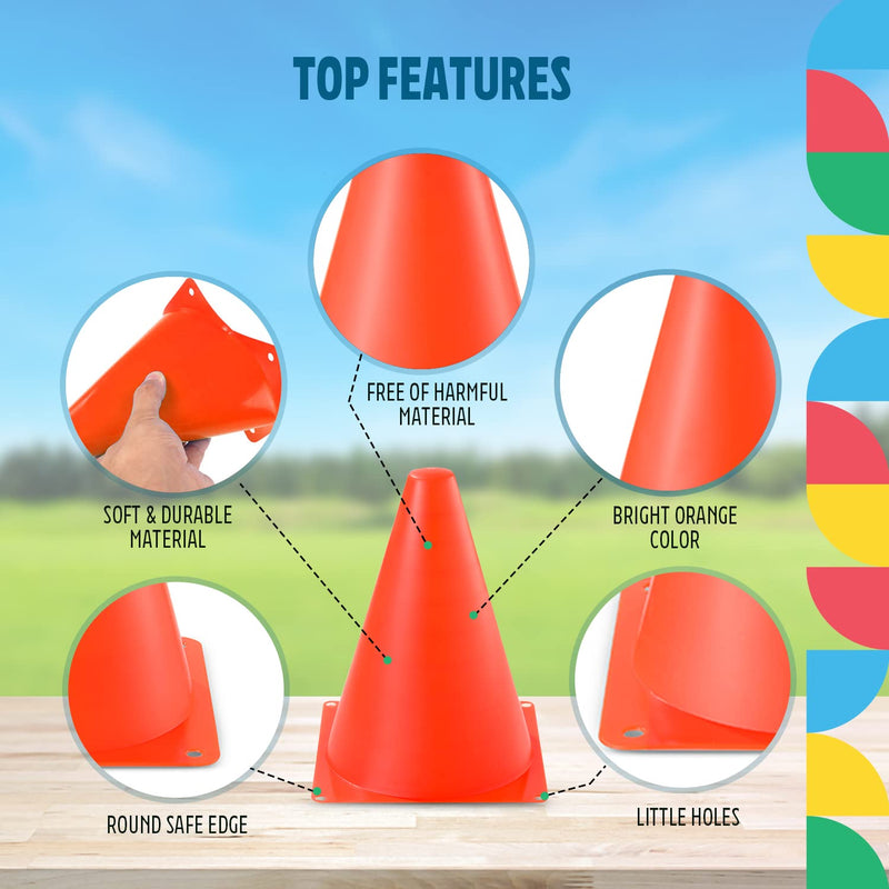 Dazzling Toys 7-inch Traffic Cones Sports Practice for Basketball, Soccer Cones for Agility Drills & Training - Cones are Great Themed Party Decorations Orange 6 Pack - BeesActive Australia