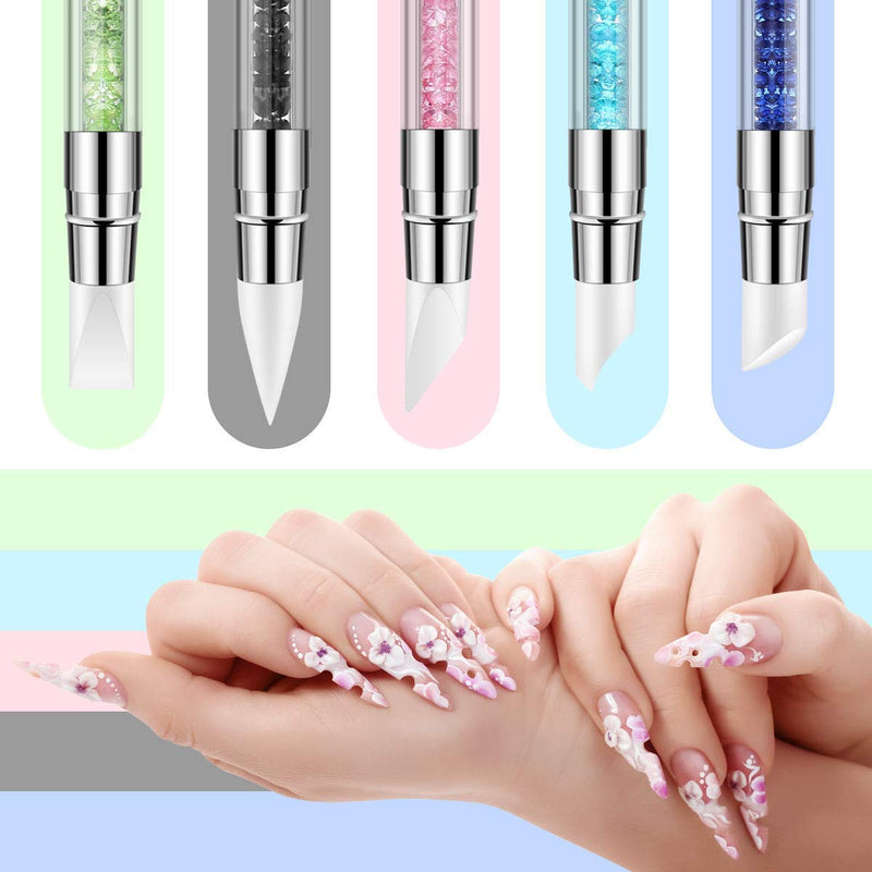 5-Pack Dual Tipped Silicone Rhinestone Nail Polish Carving Pen, Nail Art Sculpture Pen, Nail Art Brush Dotting Tools for DIY Nail Art - BeesActive Australia