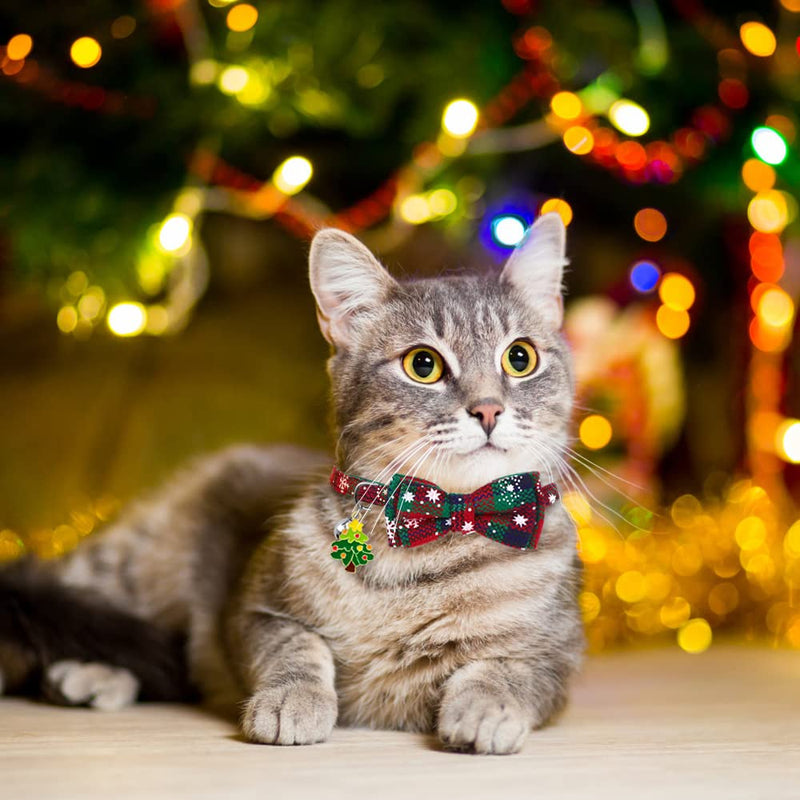 YUJUN 3Pack Christmas Cat Collars Breakaway with Bow tie and Bell Christmas Adjustable Plaid Snowflake Collar Buckle Safety for Puppy Kittens - BeesActive Australia