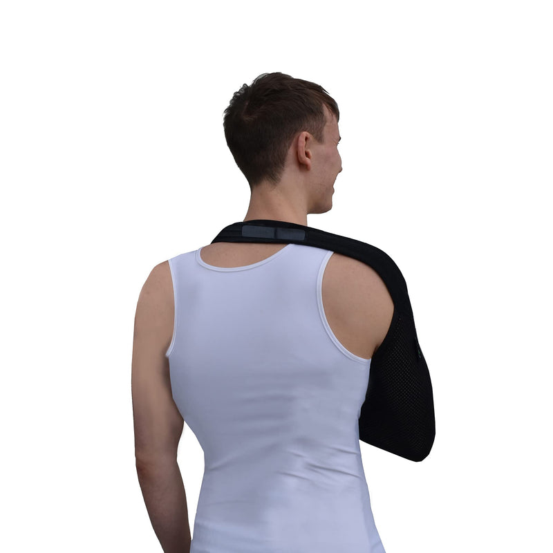 Adult ONE Size Arm Sling Shoulder Support (Black/Black) Medically Approved, Cool, Easy Fit, Thumb Loop, Unisex. Black/Black Trim - BeesActive Australia