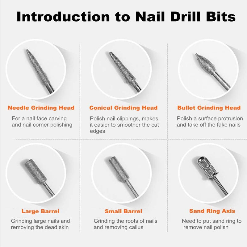 Yantu 12pcs/Set Nail Drill Bit Set for Acrylic Nails - 3/32 Nail Art Drill Bits with Sanding Bands Professional Bits Nail Art Tools Nail File Bits Kit for Removing Nail Gel Polish Extension Gel - BeesActive Australia