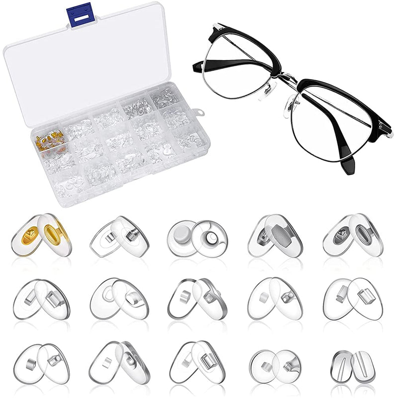 MMOBIEL 150 Pairs Eyeglass Repair Kit Clear Transparent Eye Glasses Nose Support Pads for Eyeglass Sunglass - 15 Different Shapes - BeesActive Australia