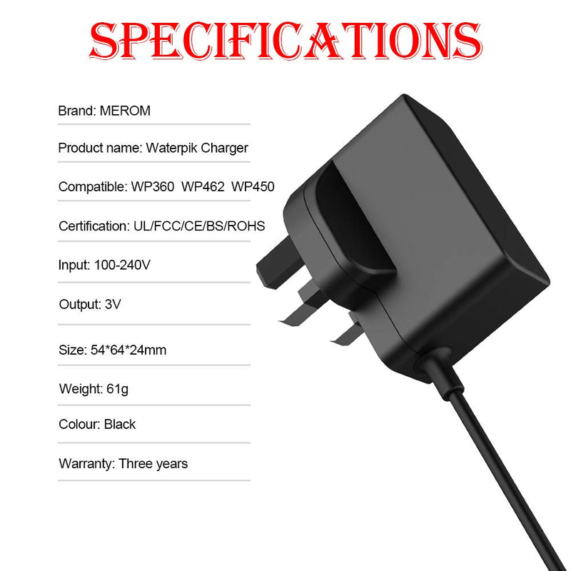 MEROM Water Flosser Charger for YLA-03010 Power Cord Compatible with Waterpik Water Flosser WP360 WP360W WP462 WP462W WP450 WP450W Power Adapter Supply - BeesActive Australia