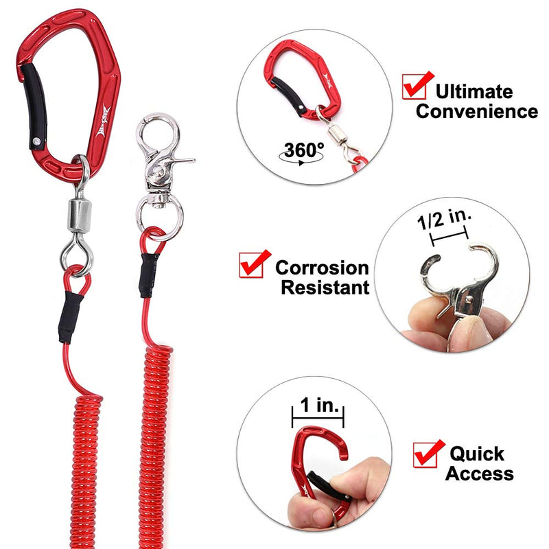 HERCULES M4 Heavy Duty Fishing Lanyard, Coiled Lanyard for Fishing, Rods, Pliers, Boating, Paddles, Kayak Pack of 2 Red, 5.9" - BeesActive Australia