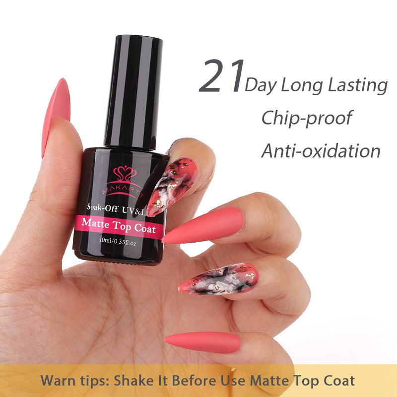 Makartt Matte Top Coat and High Gloss Top Gel Coat Base Coat Set - No Wipe Top Coat, Gel Nail Polish Matte Shine Finish and Long Lasting, Soak Off Gel, 10ml Each Bottle P-47 - BeesActive Australia