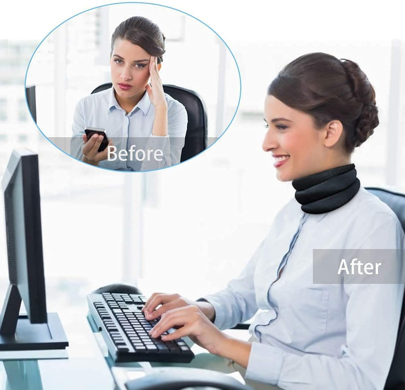 Women Neck Support Brace Ergonomic Cervical Collar Breathable Neck Brace for Pain-Relief Soft Foam Adjustable Neck Collar Protector for Stabilizes Vertebrae, Sleeping, Relieves Pain Pressure (Grey) Grey - BeesActive Australia