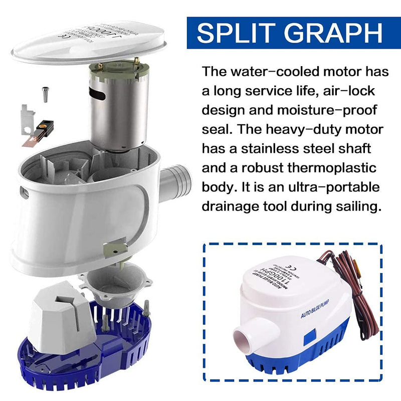 iztor Marine Automatic Submersible Boat Bilge Water Pump 12V 1100 GPH Auto Float Switch K2999 - BeesActive Australia