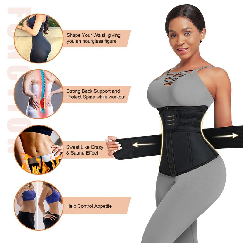 Wonder-Beauty Waist Trainer for Women Plus Size 2 Straps 7 Bones Workout Sauna Trimmer Neoprene Exercise Corset Black 3X-Large - BeesActive Australia