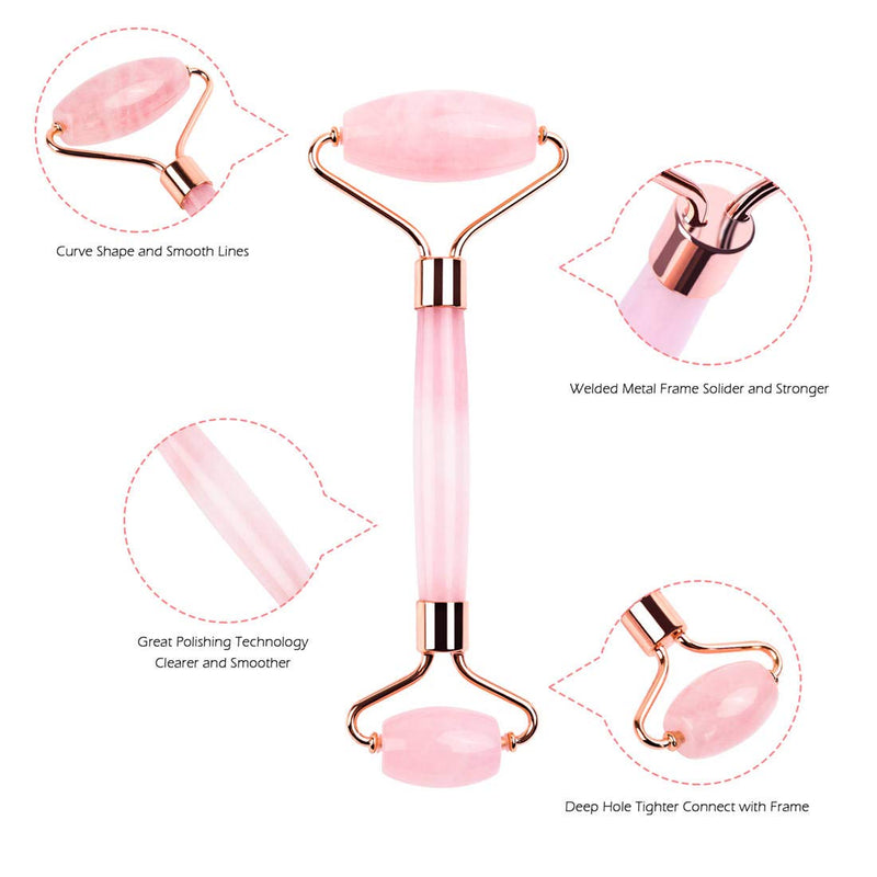 Deciniee Rose Quartz Face Roller,Authentic Jade Roller for Face Massage Gift Set,Anti-aging Facial Roller Jade and Rose Quartz Beauty Eye Roller-Rejuvenate Skin and Remove Wrinkles Pink - BeesActive Australia
