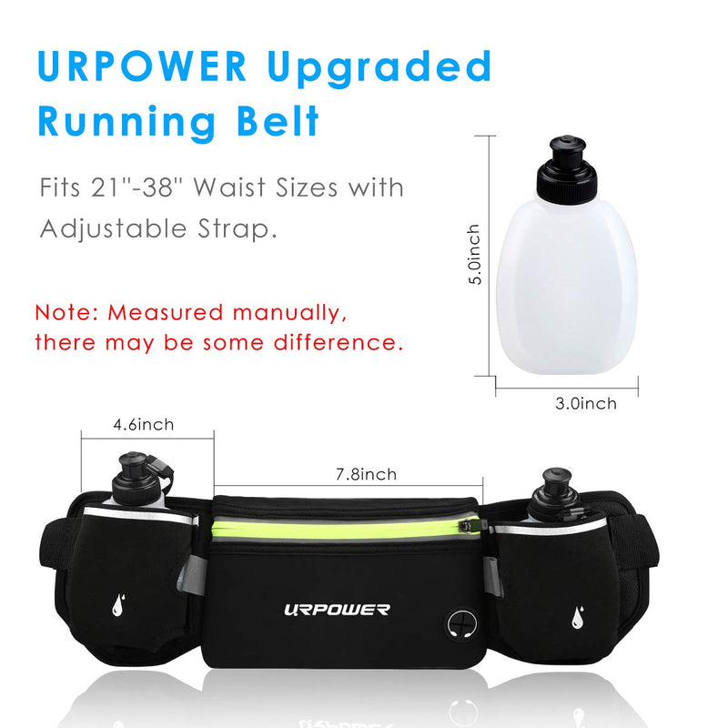 URPOWER Upgraded Running Belt with Water Bottle, Running Fanny Pack with Adjustable Straps, Large Pocket Waist Bag Phone Holder for Running Fits 6.5 inches Smartphones, Running Pouch 01-Black&Green - BeesActive Australia