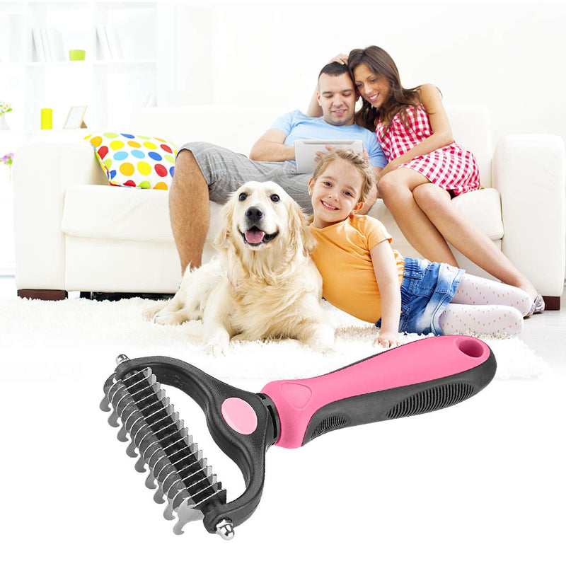 XLCL pet Pet Grooming Tool - 2 Sided Undercoat Rake for Cats and Dogs - Safe Dematting Comb for Easy Mats & Tangles Removing - No More Nasty Shedding and Flying Hair pink other - BeesActive Australia