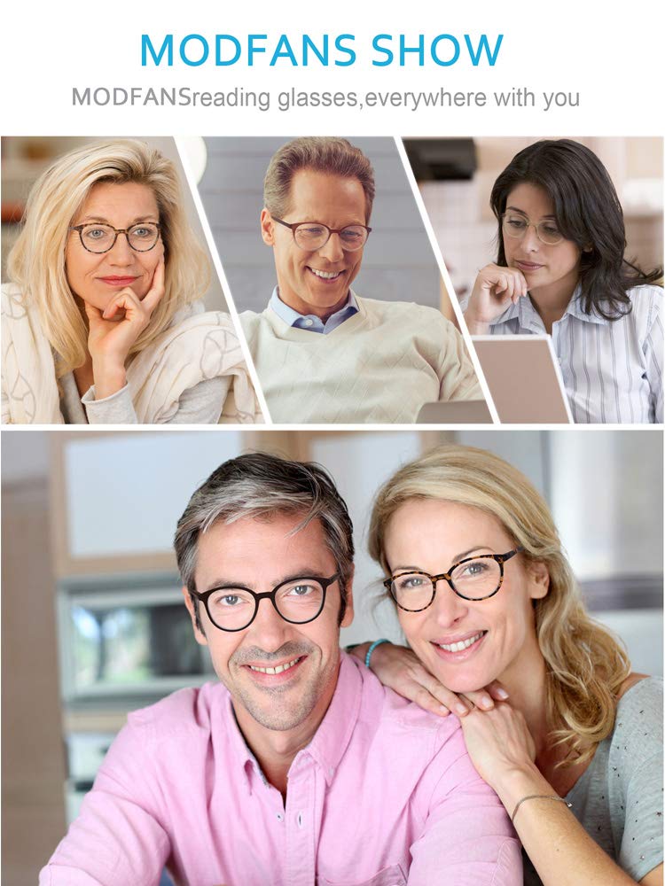 MODFANS 4-Pack Reading Glasses Fashion Printed for Men Women,Readers Glasses Round Frame Comfort Spring Hinges,Eyeglasses(4 Brown) +0.50 4 Brown - BeesActive Australia