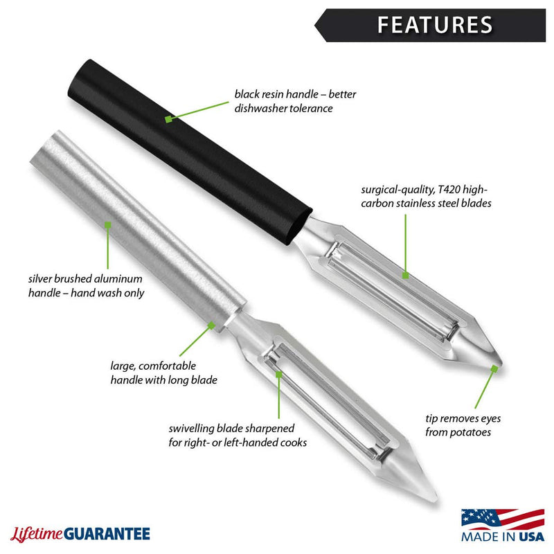 Rada Cutlery Deluxe Vegetable Peeler Blade Stainless Steel Resin Made in the USA, 8-3/8 Inches, Black Handle - BeesActive Australia