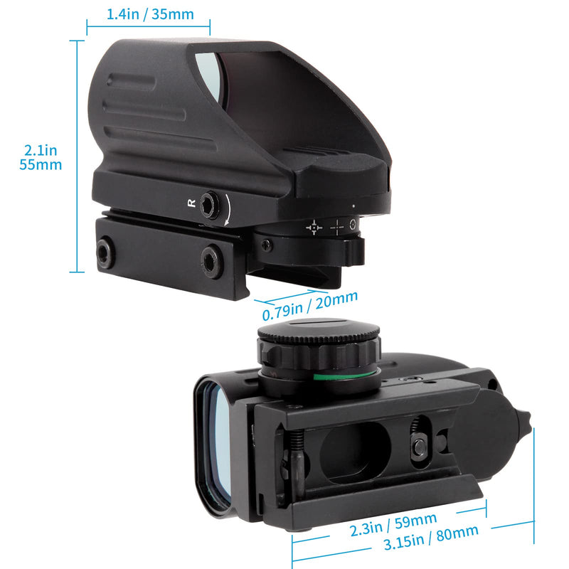 ZONGER Red Dot Gun Sight （3 MOA Dot Scope）/ 4 Reticles Reflex Sight with 20mm Picatinny Mount Rail - BeesActive Australia