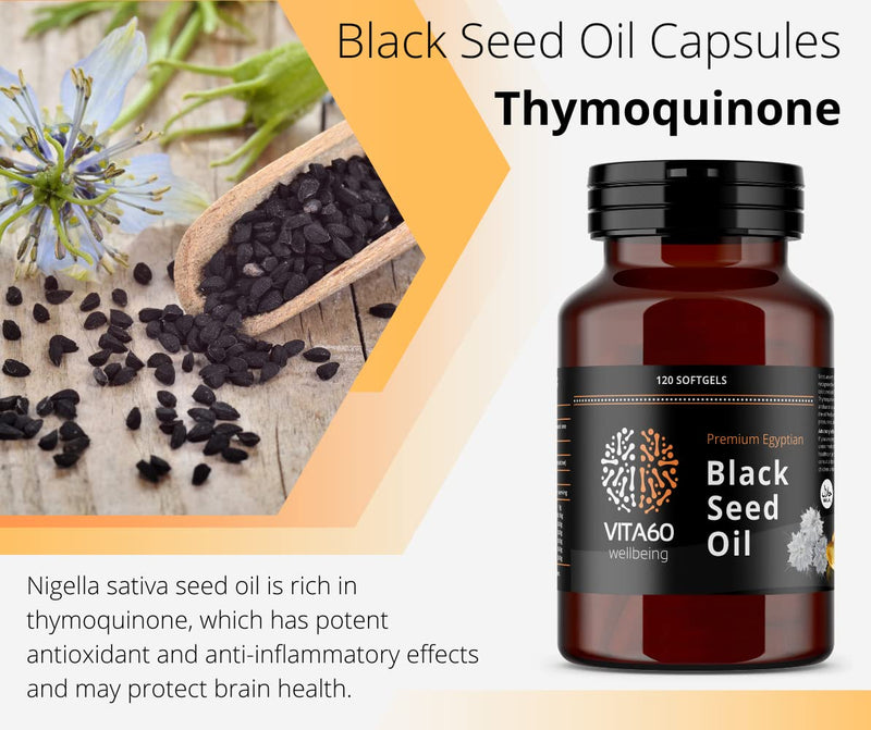 VITA60 Black Seed Oil Capsule - 120 High Strength 500mg Softgel Capsules | Cold Pressed | Nigella Sativa - BeesActive Australia