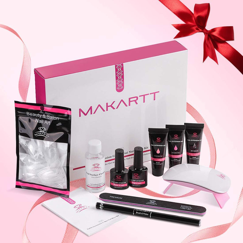 Makartt Poly Nail Extension Gel Kit with Led Lamp Nail Builder Extension Gel Trial Kit Nail Technician Clear Pink Poly Extension Beginner Gel Set, P-29 - BeesActive Australia