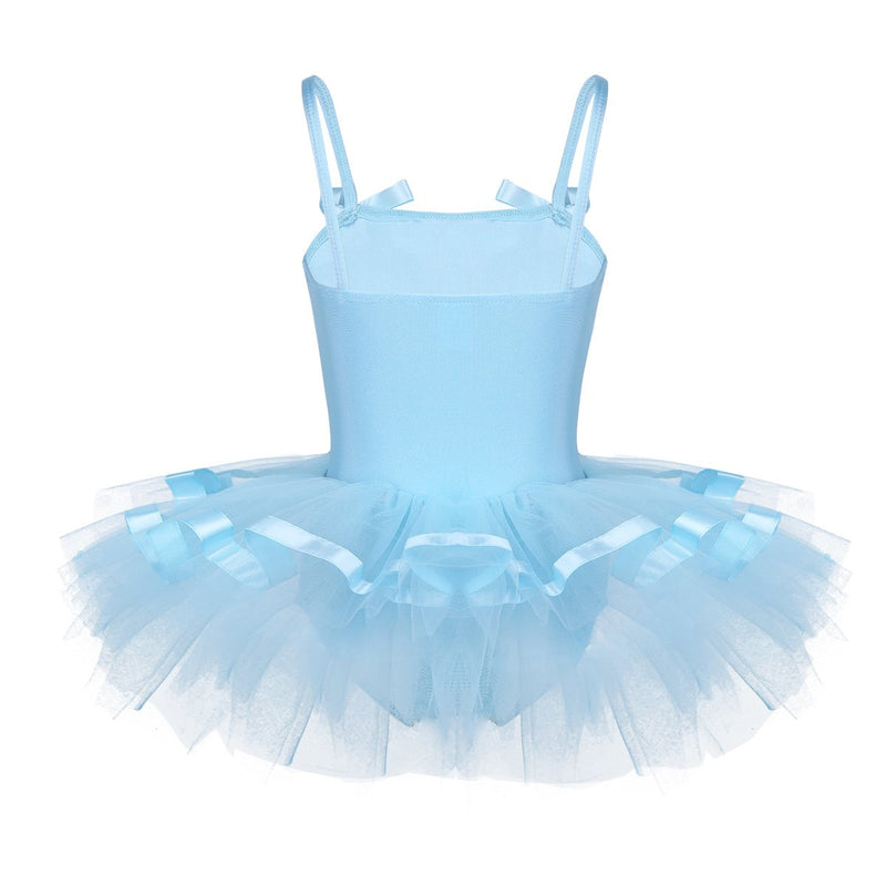 [AUSTRALIA] - Agoky Kids Girls Sleeveless Camisole Ballet Dance Dress Leotard Ballerina Tutu Skirt Dance Wear Costumes Sky Blue (Straps) 5-6 