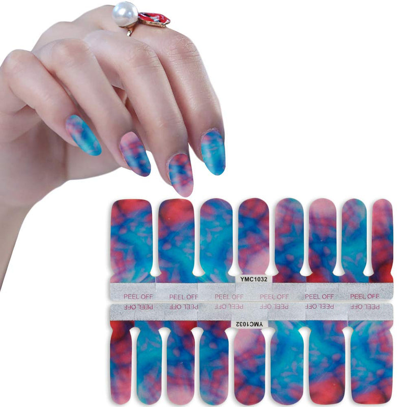 WOKOTO 6 Sheets Marbling Adhesive Nail Art Polish Wraps Stickers Strips Set With 1Pc Nail File Gradient Nail Decals Manicure Accessories KIT2 - BeesActive Australia