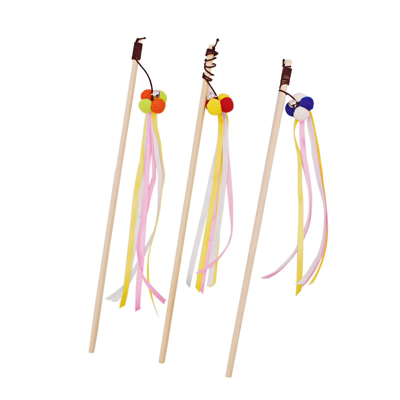 Cat Wands, 3 PCS Interactive Cat Teaser Wands with Bell Wood Cat Toy Wands for Cat and Kitten - BeesActive Australia
