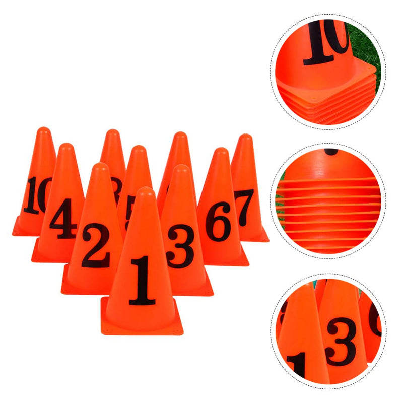 BESPORTBLE 10 Pcs Football Training Cones Plastic Traffic Cones Sport Training Agility Marker Cone with Numbers for Soccer Skating Basketball Indoor Outdoor Game Orange - BeesActive Australia
