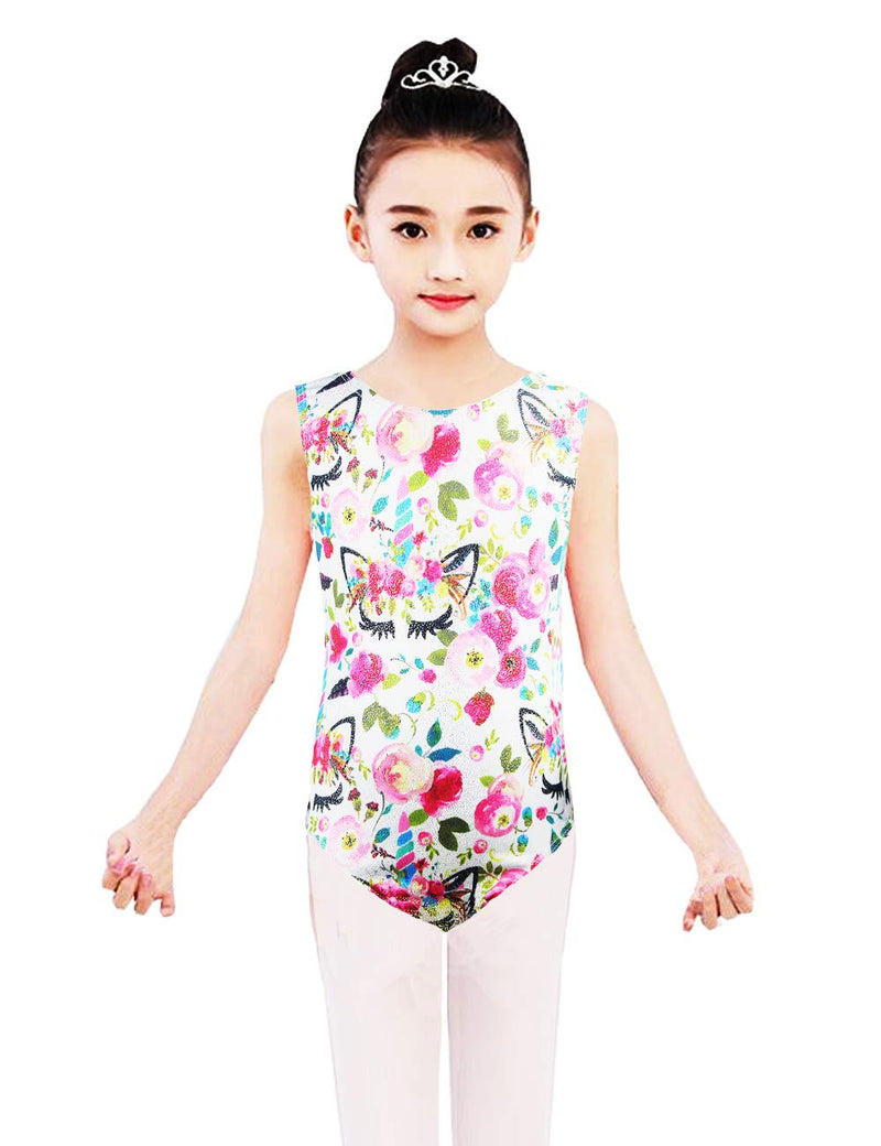 [AUSTRALIA] - Midout Tollder Girls Fancy Cute Gymnastics Leotards One-Piece Sparkly Biketard for Kids 2-9T White-flower 130(6-7Y) 