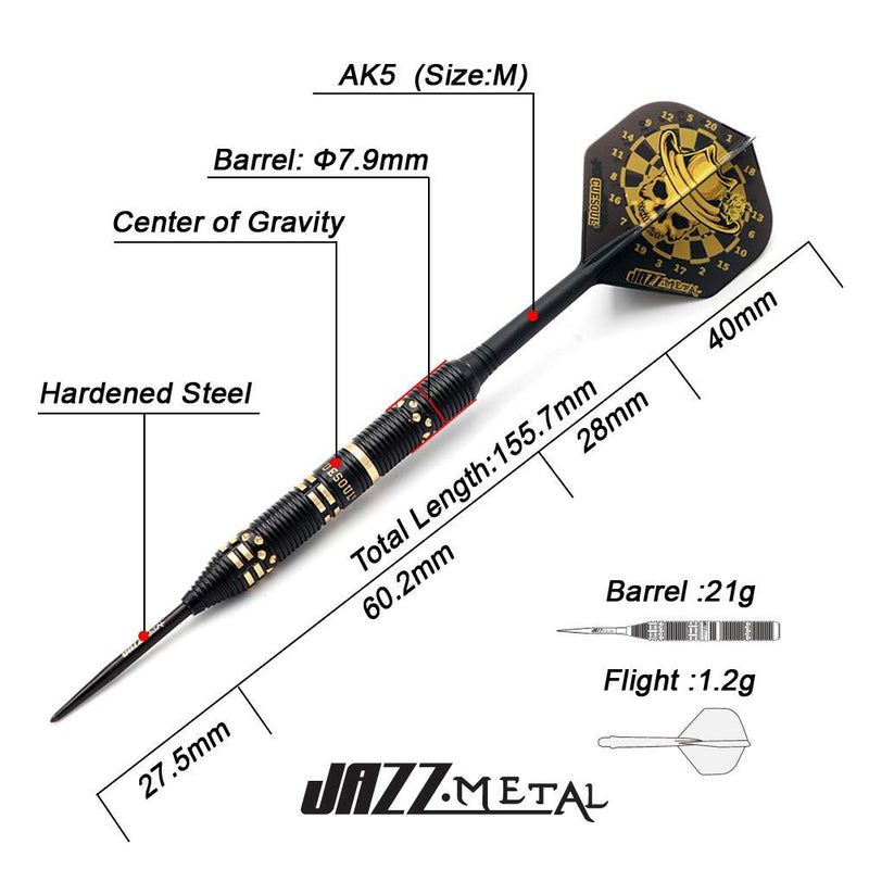 [AUSTRALIA] - CUESOUL Jazz - Metal Professional Steel Tip Darts Set 21 Grams with 6pcs AK5 Plastic Integrated Flights Black-6Pcs 