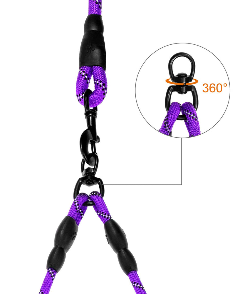 Taglory Double Dog Leash, Reflective Dual Dog Leash, 360 Swivel No Tangle Walking Double Leash for Puppy Small Dogs 30 Inch (Pack of 1) Purple - BeesActive Australia