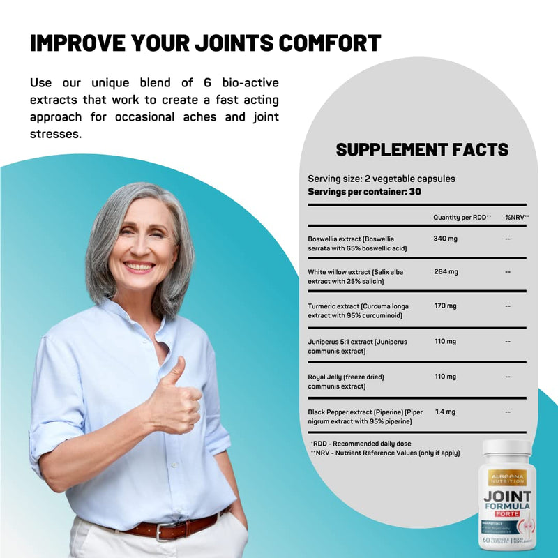 Joint Formula Forte with Royal Jelly and Curcumin 95 | 60 Vegetable Capsules | High Potency Arthritis Pain Relief | Suitable for Vegetarians | - BeesActive Australia